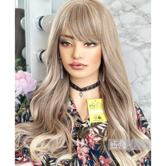 Ash Blonde Wavy Wig With Bangs | April - Picture 2 of 12